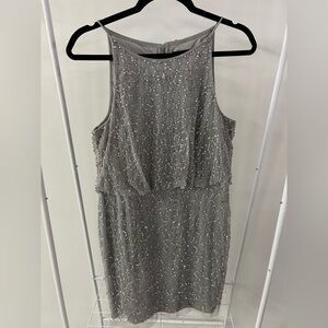 Adrianna Papell Silver Embellished Midi Dress